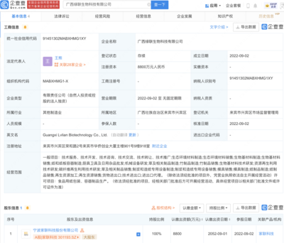 家聯(lián)科技8000萬成立新公司,經營范圍含生物基材料制造